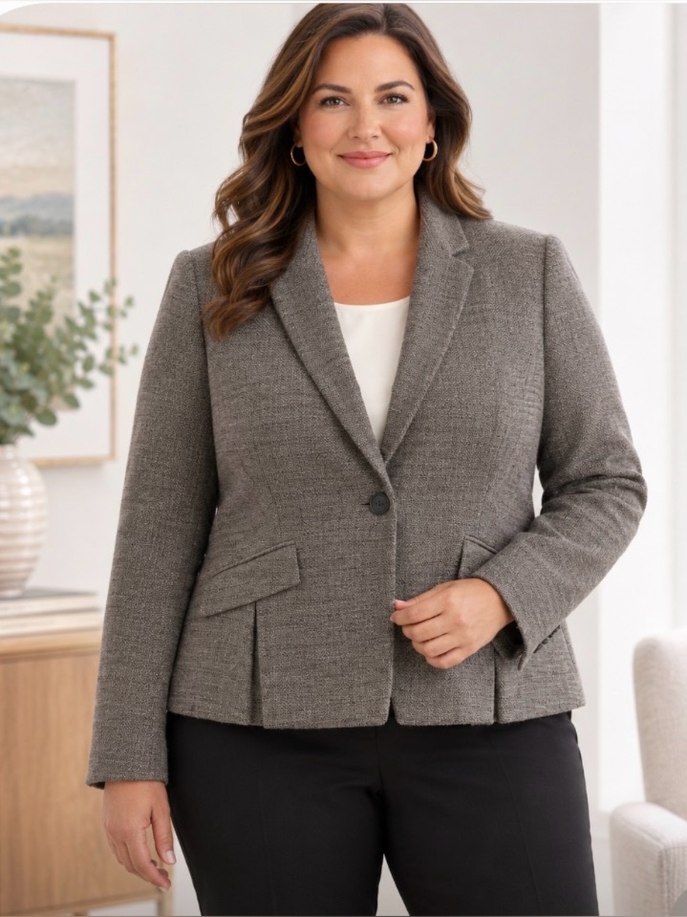 Talbots Italian Wool Textured Blazer Jacket - Classic Single-Button size 16